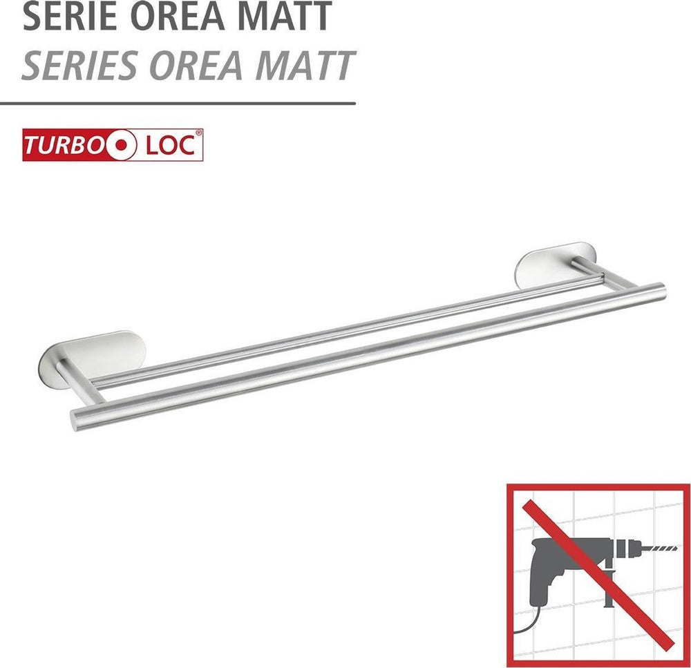 Wenko turbo-loc® dubbele handdoekhouder orea duo rvs mat 60cm breed - handdoekrek - bevestigen zonder boren - zelfklevend - 10 jaar garantie