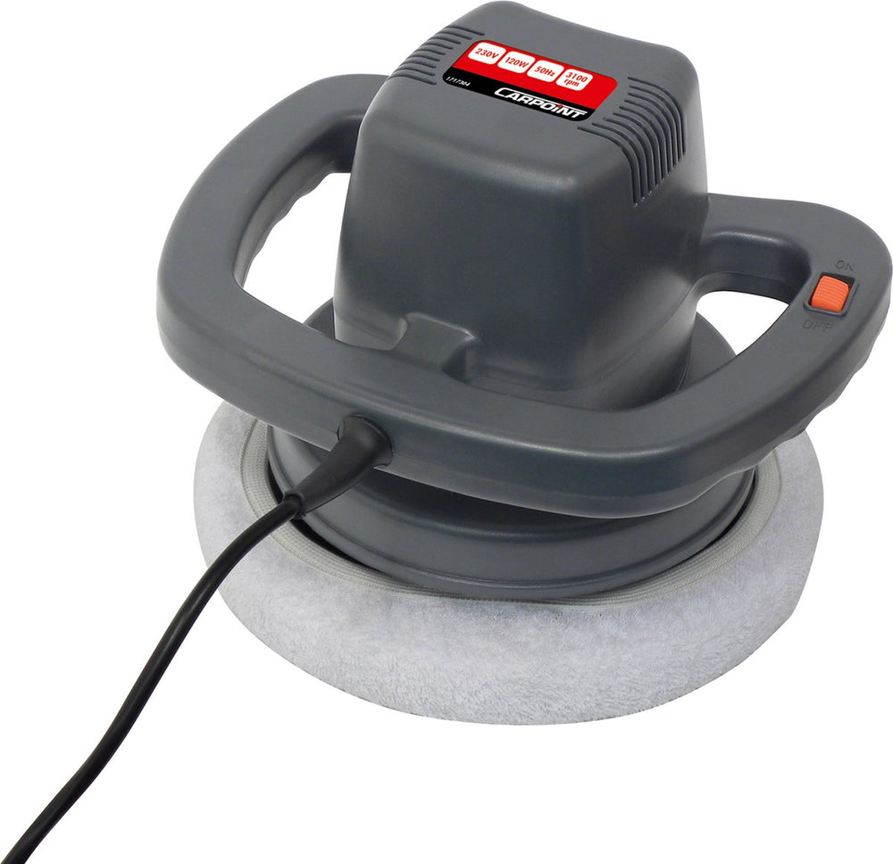 Carpoint poetsmachine 230v 120w – 3100 rpm – inclusief 2 polijstvachten – voor polijsten poetsen – met handgreep – 2 meter kabel