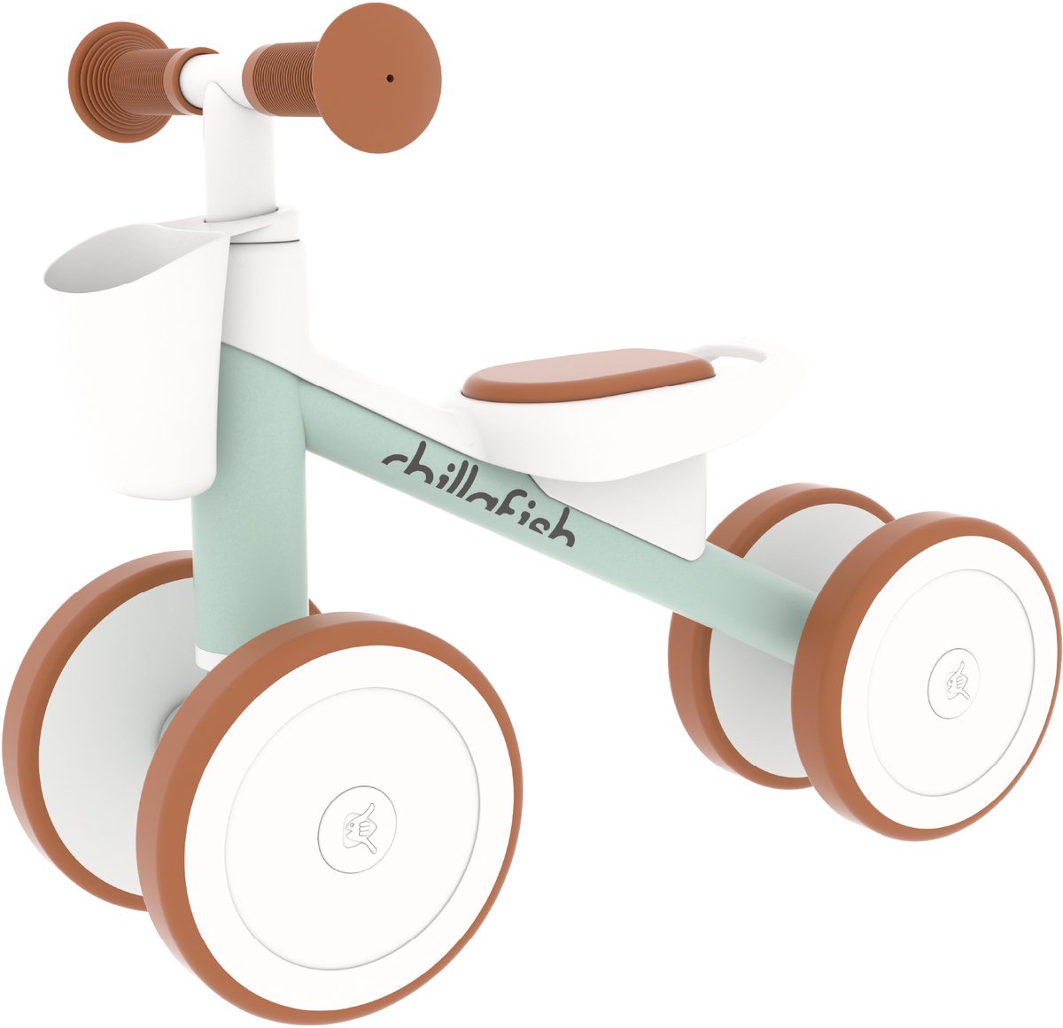 Chillafish loopfiets 1 jaar voor jongens en meisjes - loopwagen voor peuters - groen en bruin - lichtgewicht met verstelbaar stuur - stille anti slip banden voor binnen en buiten - model quadi