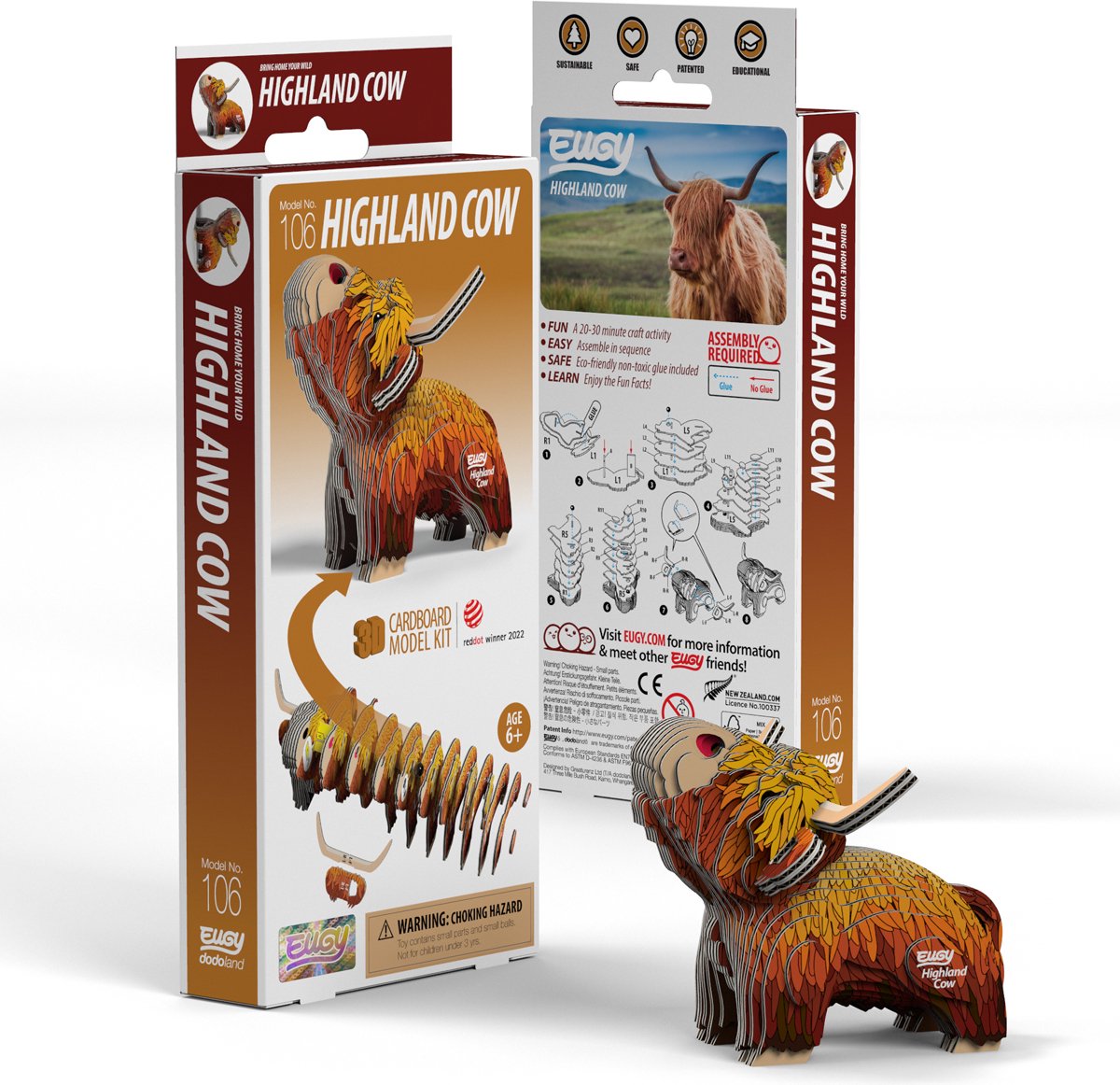Eugy 3d puzzel - hoogland koe - boerderijdieren - duurzaam - verzamel ze allemaal - 6 jaar