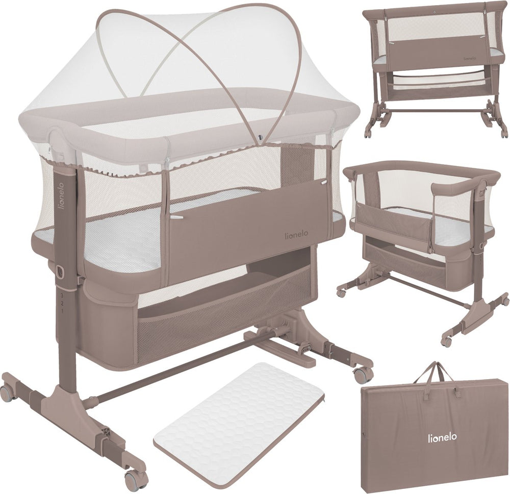 Lionelo jodie 3in1 wieg – aanschuifbed, vrijstaand bedje schommelwieg – co-sleeper - 6 hoogtestanden – t25 matras – neerklapbare zijde – inclusief klamboe mand
