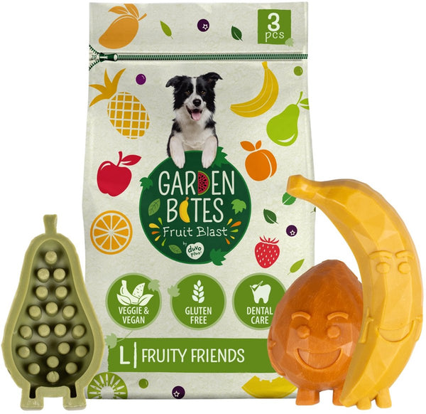 Garden bites duvoplus - fruity friends hondensnacks - hondensnoepjes - vegetarisch glutenvrij - large 3st