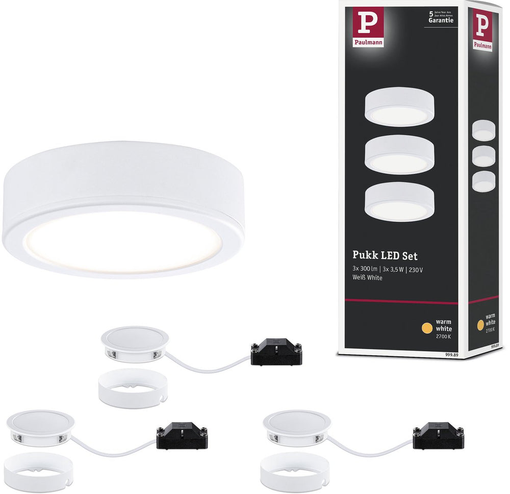Paulmann led-onderkastverlichting pukk 3x3,5w 65 mm 3x210lm 230v rond wit
