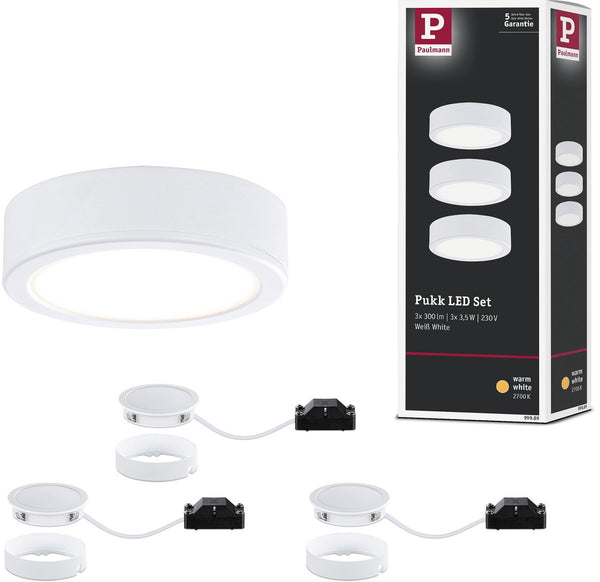 Paulmann pukk led onderkastverlichting set - 3 x 210 lm - 2700k warmwit - rond wit