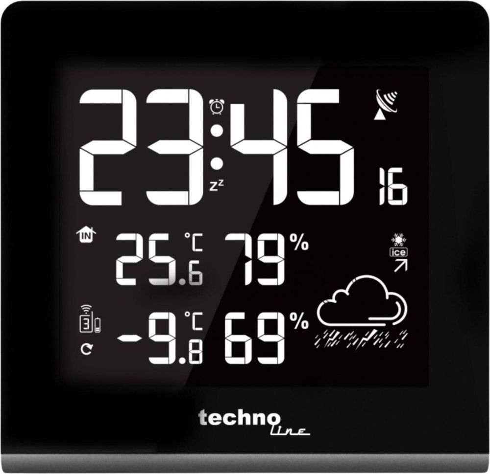 Technoline weerstation - ws 9065 - 165x170x26mm - zwart zilver - met 1 buitensensor 30m en instelbare achtergrondverlichting - tl-ws9065