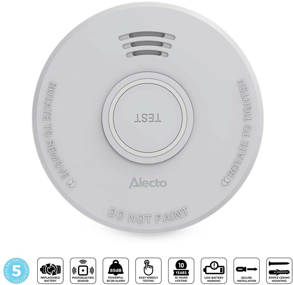 Alecto rookmelder sd530 - brandmelder met 5 jaar batterij - vervangbaar - voldoet aan europese norm - wit