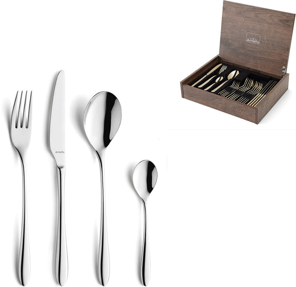 Amefa cuba 24-delige bestekset – 6 personen – zilver – in luxe houten cassette-hoogwaardig 18 10 chroomnikkelstaal