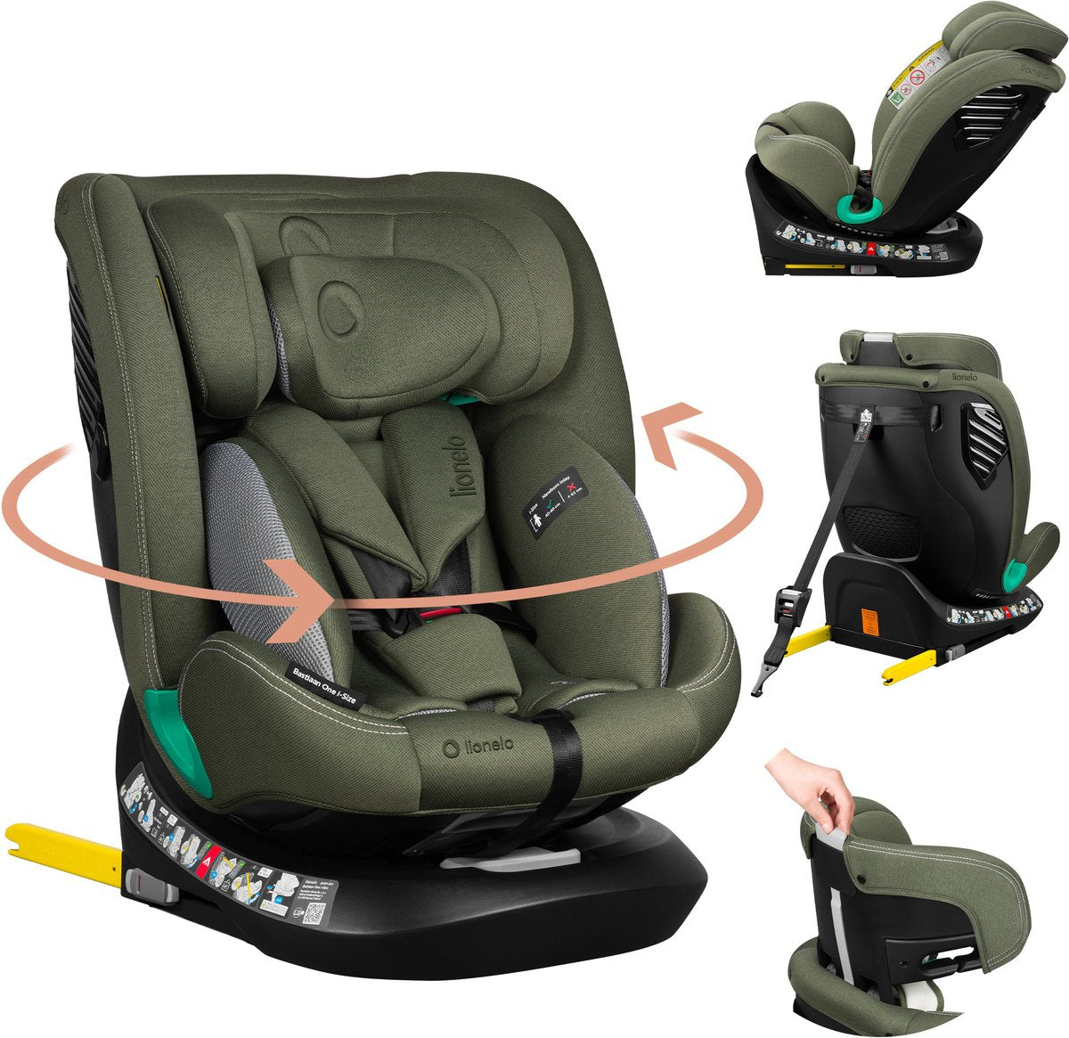 Lionelo bastiaan one i‑size autostoel – 4-in-1 isofix top tether – achterwaarts voorwaarts – 360° draaibare easyturn basis – verstelbare hoofdsteun memory foam – 40–150 cm – lange gebruik hoog veiligheidsniveau