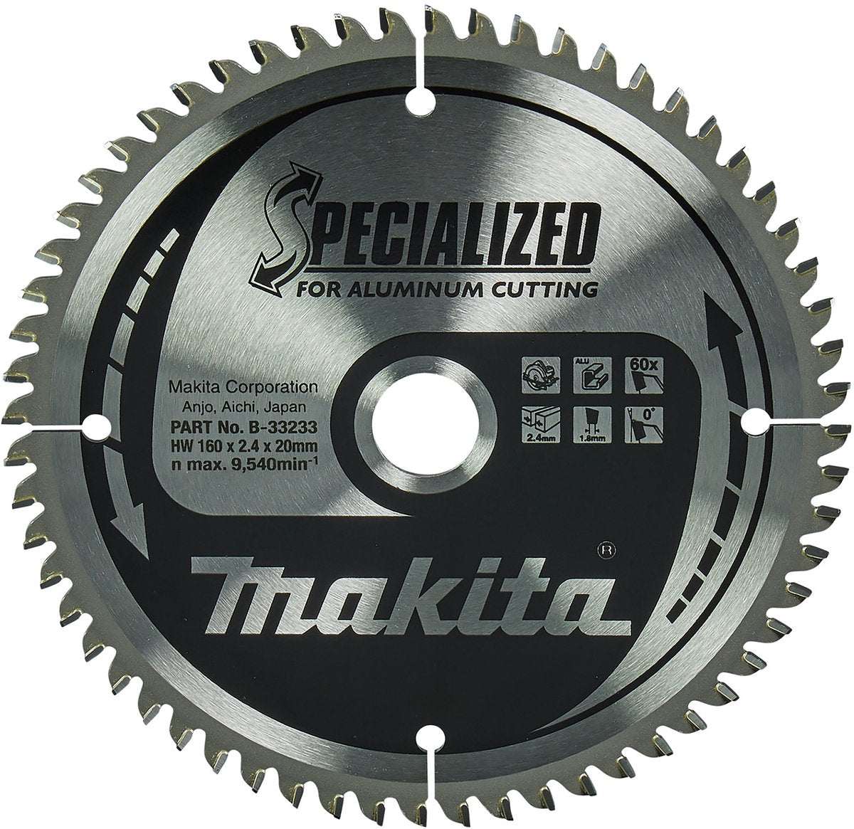 Makita accessoires cirkelzaagblad | aluminium | 160x20x2,4 60t 0g - b-33233