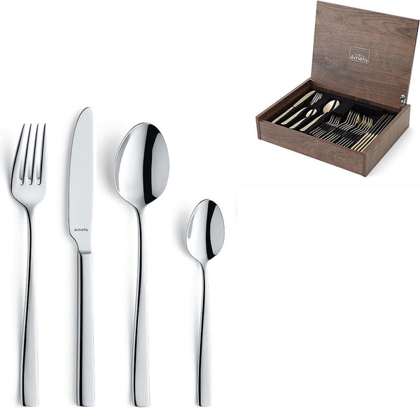 Amefa martin 24-delige bestekset – 6 personen – zilver – in luxe houten cassette-hoogwaardig 18 10 chroomnikkelstaal