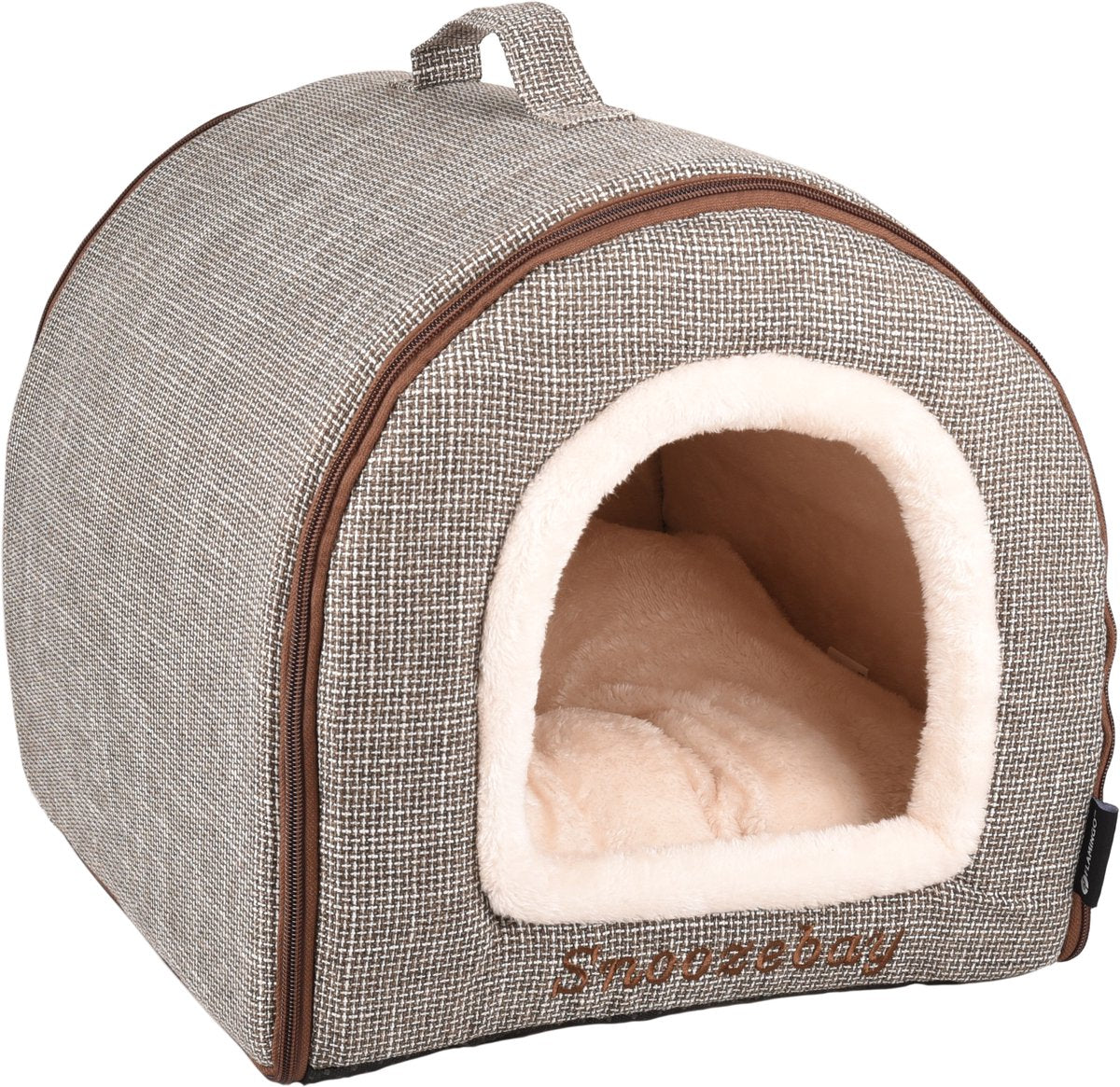Flamingo kattenbed – katten slaapmand – kattenhuis – kattenhol – cat cave – bruin crème, 45 x 35 x 35 cm – slaapplaats snoozebay