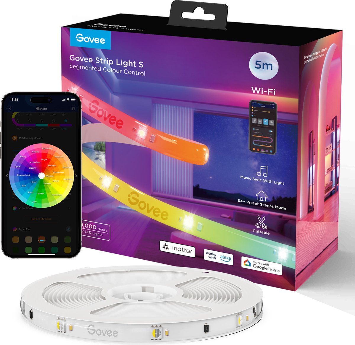 Govee strip light s 5 m - led strip - rgbicw - app-bediening - alexa google - matter compatibel