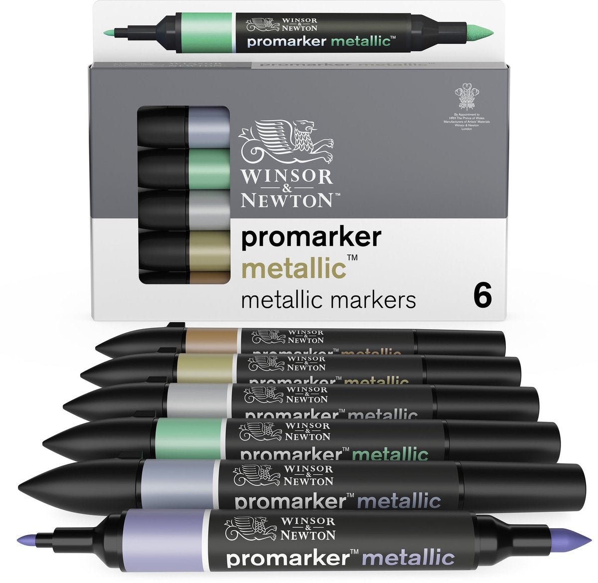Winsor newton 0290135 promarker metallic 6 set | watergedragen metallic markers met 2 punten