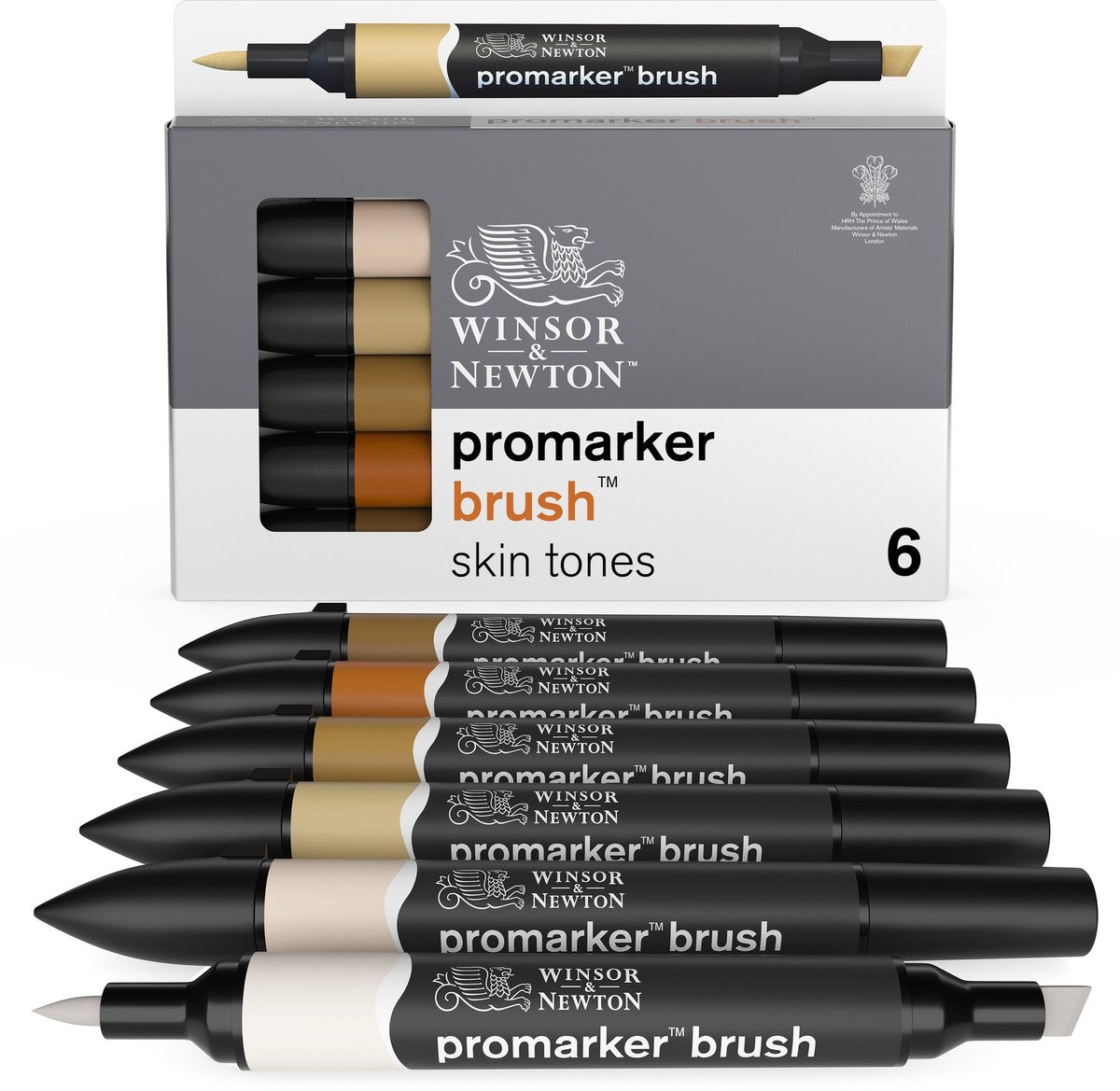 Winsor newton 0290127 promarker brush 6 skin tones set | professionele alcoholmarkers layoutmarkers