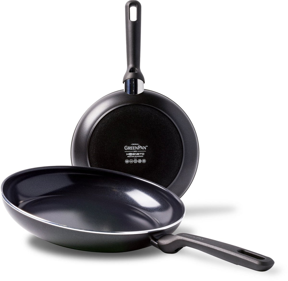 Greenpan memphis koekenpannenset 2-delig - 24 28cm - pfas-vrije antikleeflaag - pannenset inductie - keramische pan - ovenbestendig tot 160°c - koudgrepen - zwart