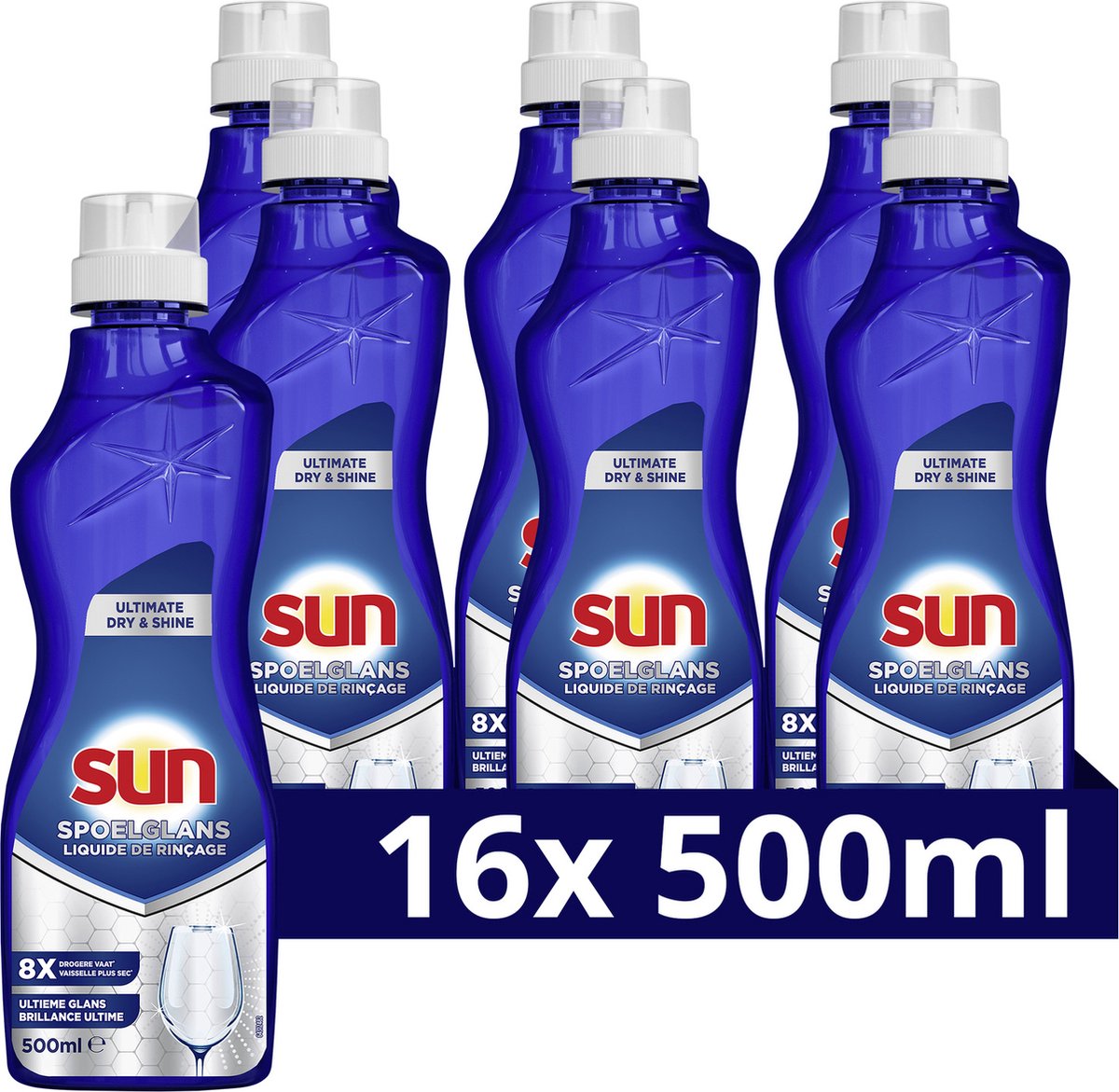 Sun spoelglansmiddel - dry shine - 16 x 500 ml - voordeelverpakking