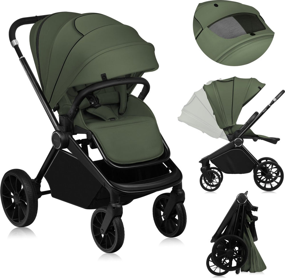 Lionelo mika plus kinderwagen - all-terrain wielen - lichtgewicht - verstelbare zitting - xxl kap met upf 50+ - compact opvouwbaar - inclusief accessoires