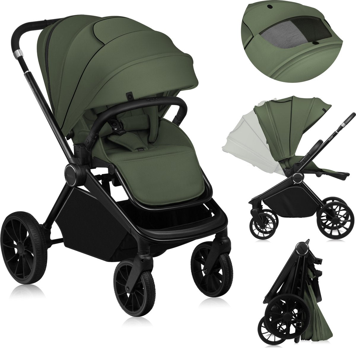 Lionelo mika plus kinderwagen - all-terrain wielen - lichtgewicht - verstelbare zitting - xxl kap met upf 50+ - compact opvouwbaar - inclusief accessoires