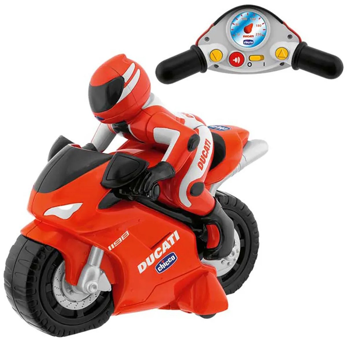 Chicco ducati 1198 rc bestuurbare motor met stuur afstandsbediening, motorgeluid en toeter (2-6 jaar)