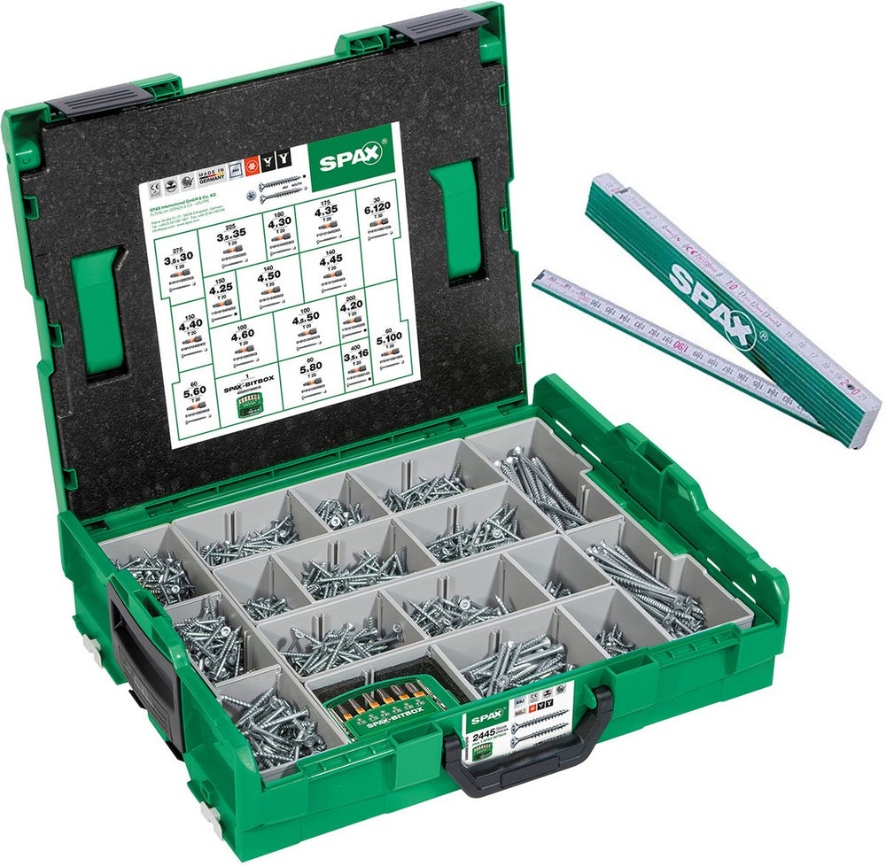 Spax montagekoffer, l-boxx, groot, wirox a9j, t-star plus, verzonken kop, 16 afmetingen, 2446 stuks, incl. bitcheck en duimstok - 5000009160059