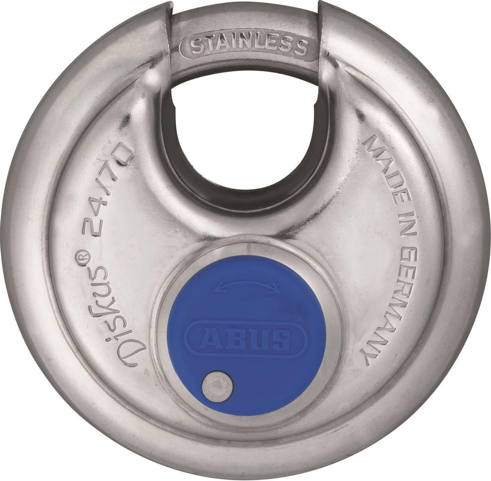 Abus discushangslot - 70mm - rvs - met blauwe beschermkap (verpakt in blister)
