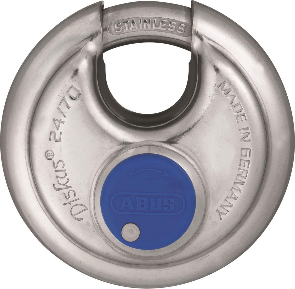 Abus Discus Padlock - 70mm - Stainless Steel - with blue protective cover (blister packed)
