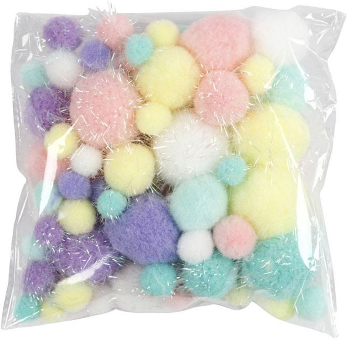Creativ company https: www.cchobby.nl pompons-d-15-40-mm-glitter-ca-75-stuk-pastelkleuren-62-gr-1-doos