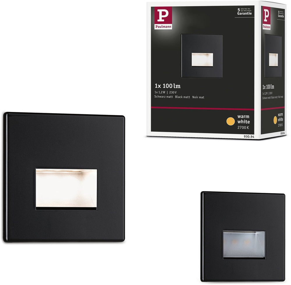 Paulmann edge led wandinbouwlamp – zwart mat – 2700k warmwit – 1,2w – 50 lm – 230v – wand- trapverlichting