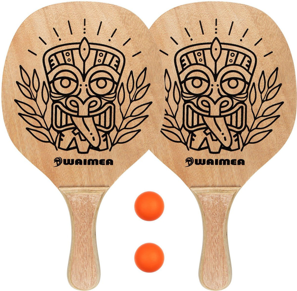 Waimea beach peddelbal set met houten grip - blank zwart fluororanje