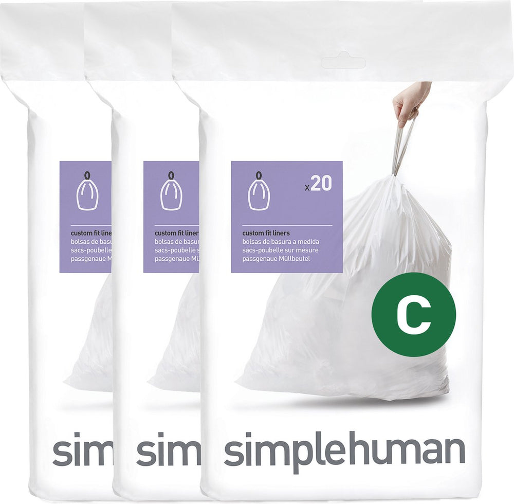 Simplehuman code c afvalzakken - 12 liter - 60 stuks - met trekband - wit