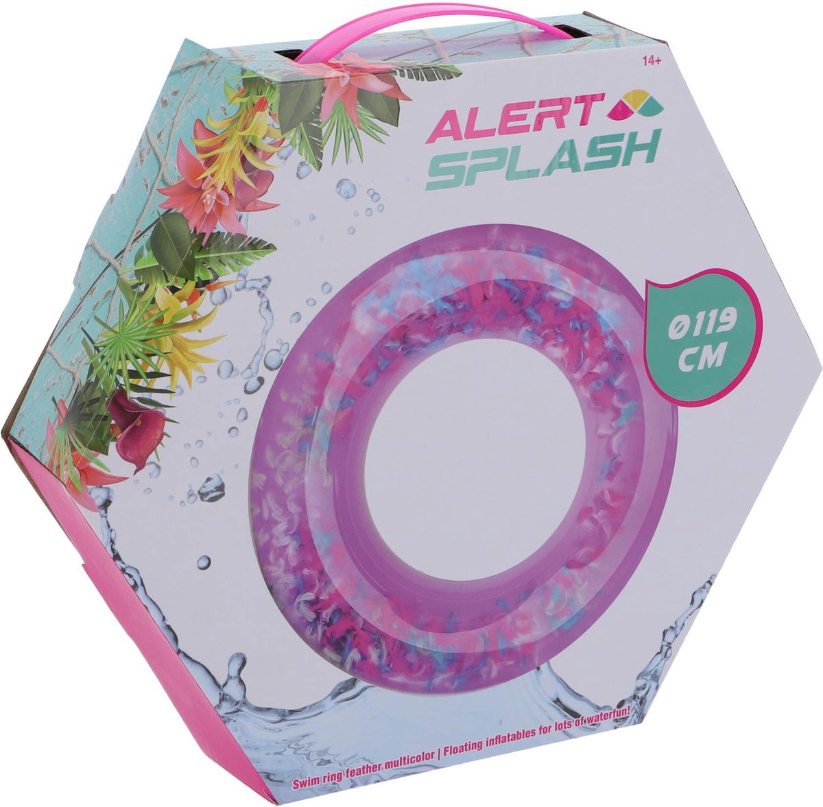 Alert splash zwemband met mulitcolor veren 90 cm