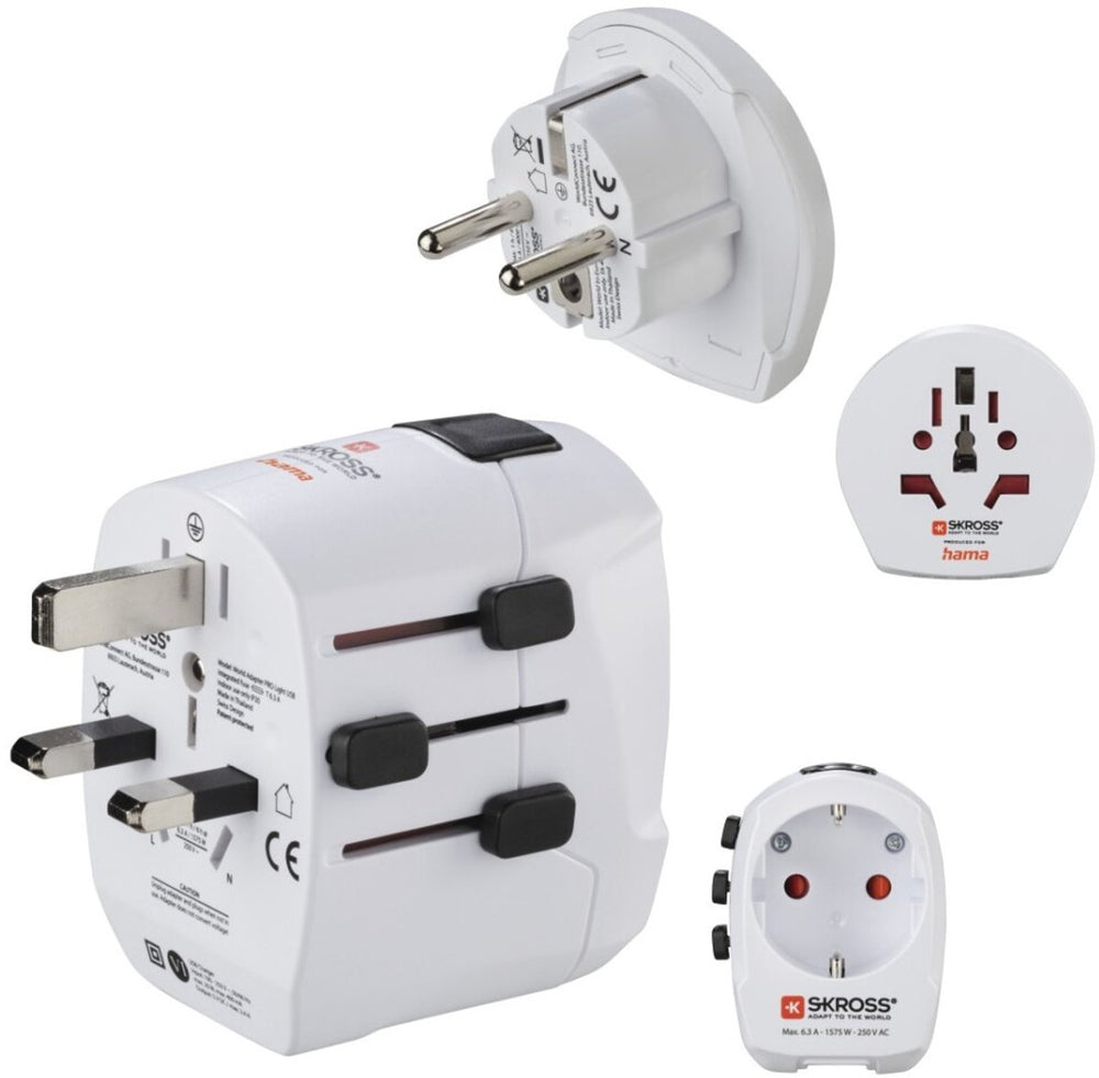 Hama skross by reisstekker - world travel pro - eur (type e,f) naar world - incl. world naar eur - 2x usb-a - wit