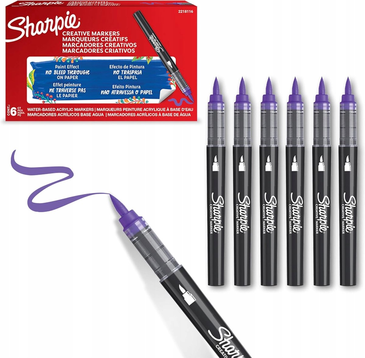 Sharpie creative marker acrylverfmarkers | brushtip | verfmarkers op waterbasis | inkt loopt niet door en geschikt voor de meeste oppervlakken | lila | 6 stuks
