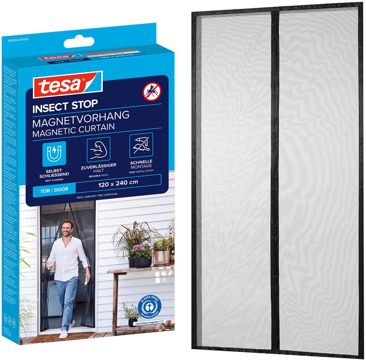 Tesa insect stop magnetic curtain xl - magnetisch gordijn zelfsluitend voor balkon- en terrasdeuren, zonder boren - 240 x 120 cm