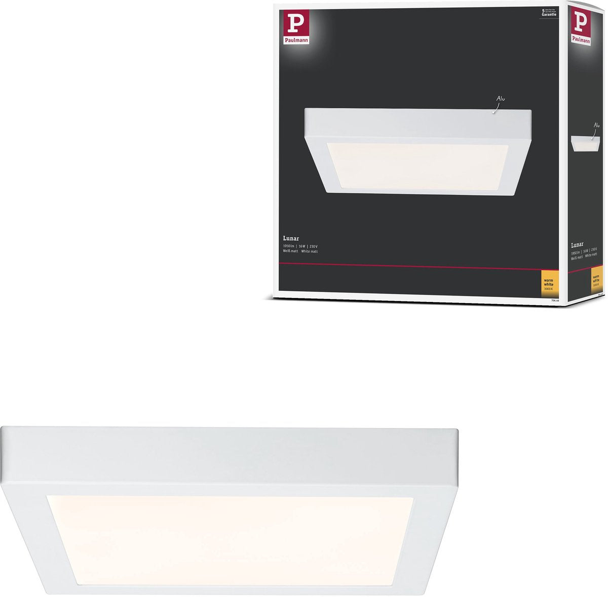 Paulmann led-paneel lunar hoekig 300x300 mm 16w 1300lm 3000k wit