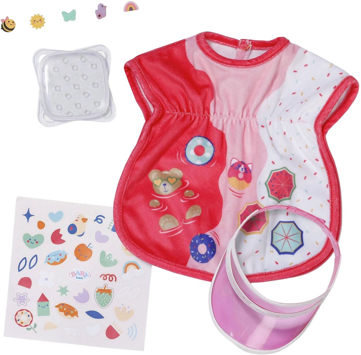 Baby born poppen strandoutfit multicolor met zonnebescherming.