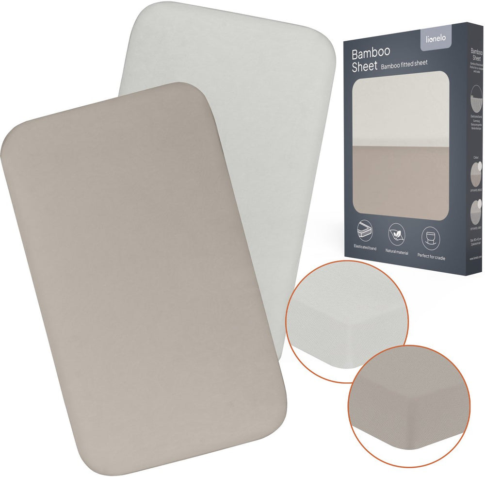 Lionelo bamboo sheet set van 2 hoeslaken 80×42 cm voor co-sleeper wieg – universeel passend, natuurlijke bamboeviscose, zacht en ademend, elastiek geschikt voor matrassen tot 10 cm, wasbaar op 30°c
