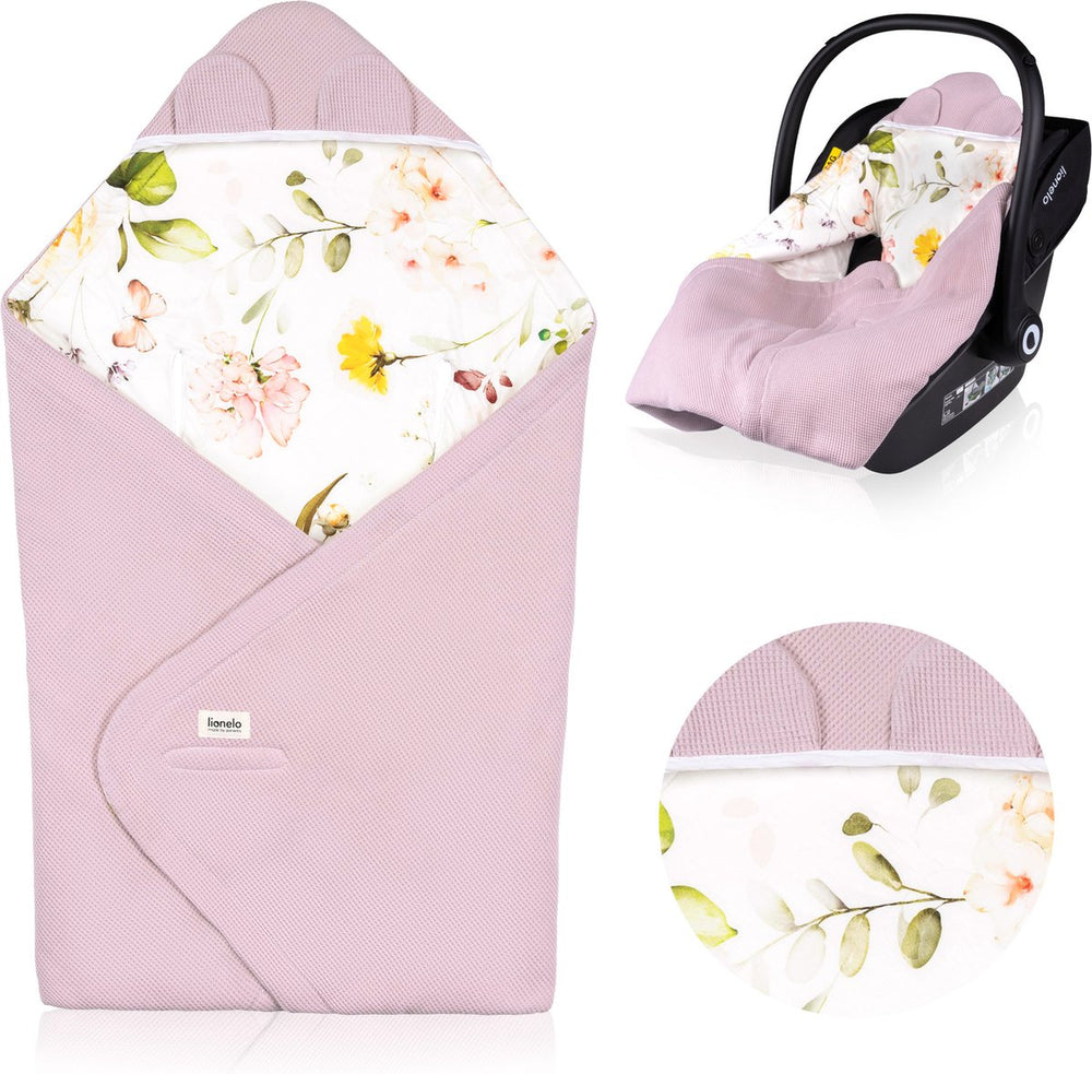 Lionelo travel swaddle blanket - omslagdoek voor autostoel kinderwagen - 100% katoen bamboe - tog 2.5 - hypoallergeen - voor herfst winter - verstelbaar met klittenband - 90x90 cm - ademend zacht - machinewasbaar