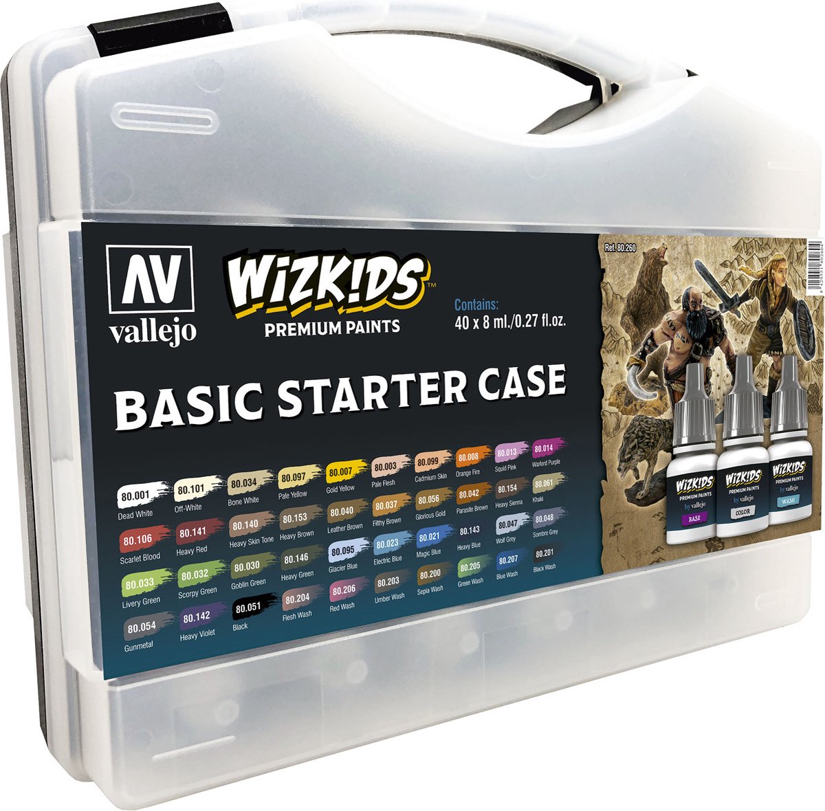 Vallejo basic starters case - wizkids premium paints - 40 kleuren - 8ml - 80260