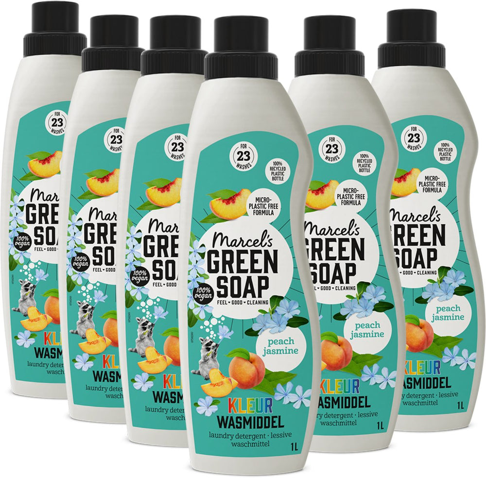 Marcel's green soap kleur wasmiddel - perzik jasmijn - 6 x 1l - 139 wasbeurten