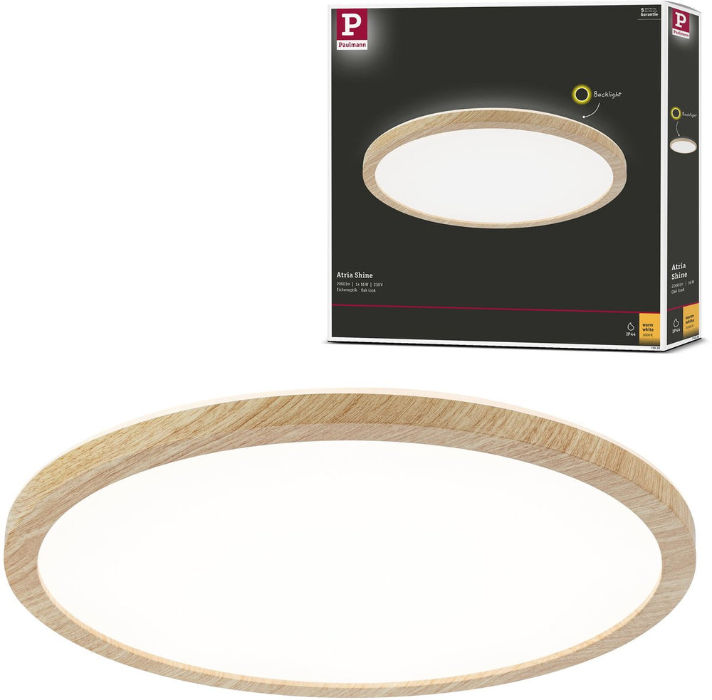 Paulmann led-paneel atria shine backlight ip44 rond 293 mm 16w 1600lm 3000k houtlook