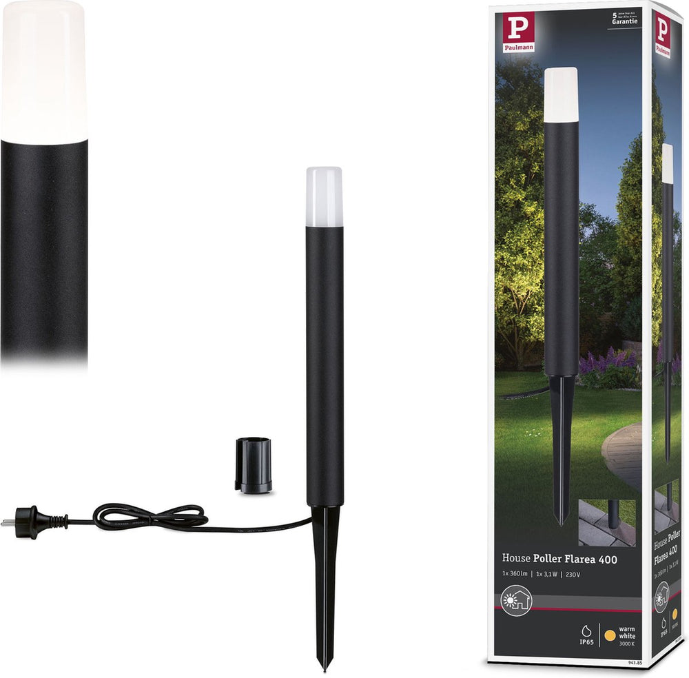 Paulmann led-bolderlamp flarea ip65 400mm 3000k 3,1w 280lm 230v zwart aluminium