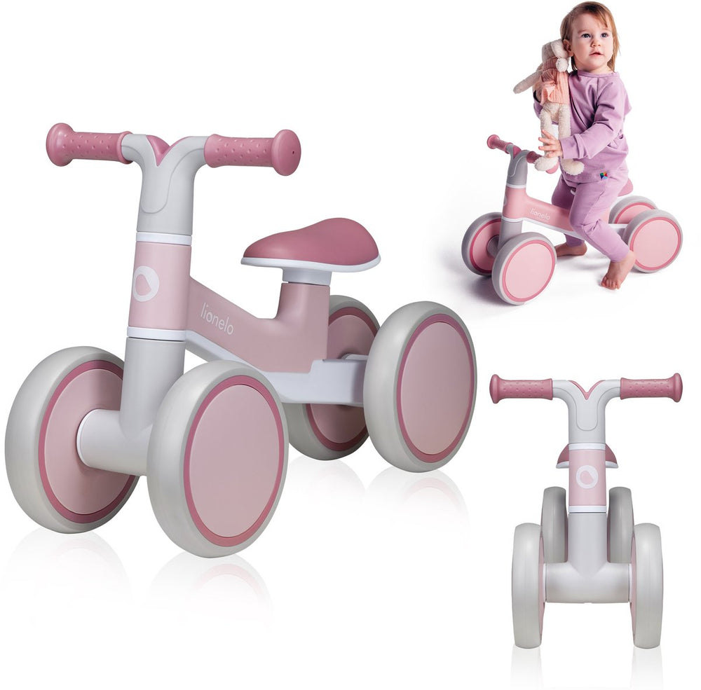 Lionelo villy loopfiets - lichtgewicht - 1-3 jaar - jongens en meisjes - tot 30kg - 4 wielen - schokdemper voorvork - antislip handvatten - ergonomisch zadel - stuurslot - verjaardagscadeau