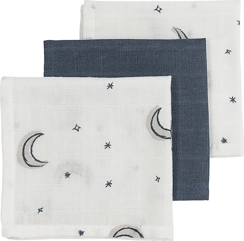 Meyco baby moon monddoekjes - 3-pack - hydrofiel - indigo - 30x30cm