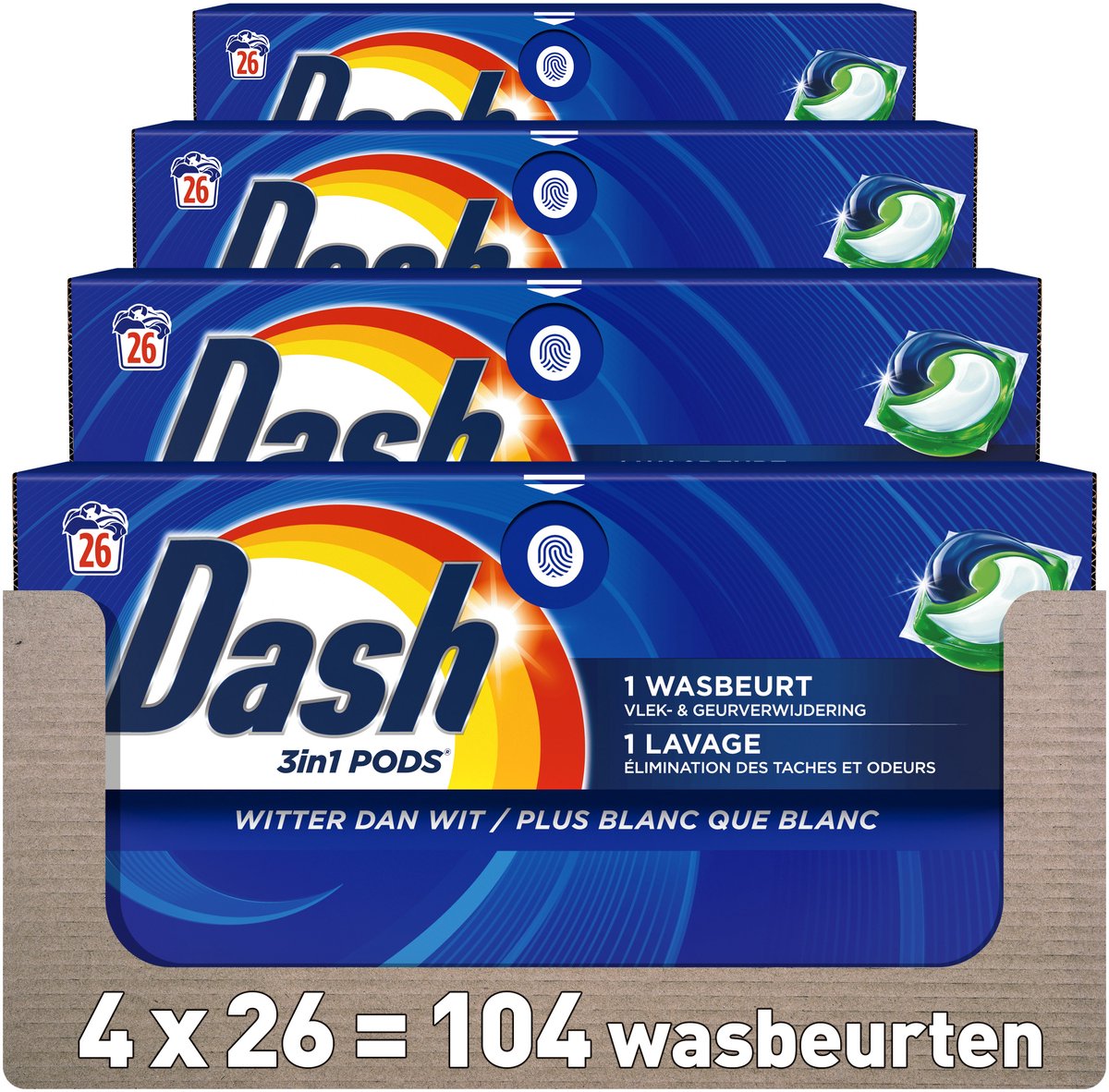 Dash 3in1 wasmiddel pods - 4 x 26 wasbeurten - witter dan wit