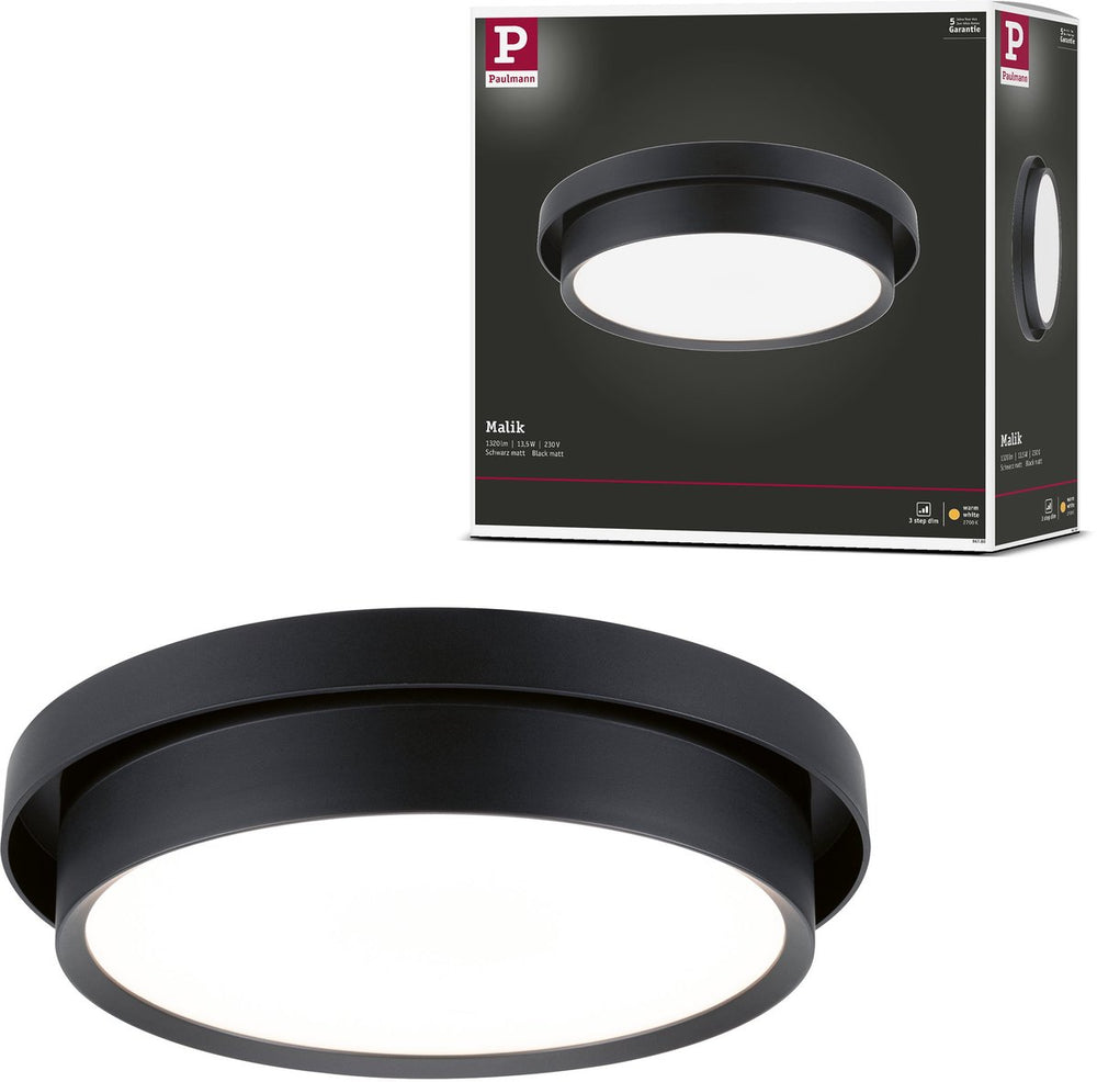 Paulmann led-plafondlamp 3-step-dim malik 2700k 850lm 230v 13,5w dimbaar zwart mat