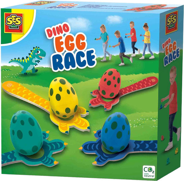 Ses creative ses - dino eierloop - set met 4 eieren, 4 dino lepels en 4 dino fiches - buiten spelen - met handige bewaartas - dinosaurus speelgoed