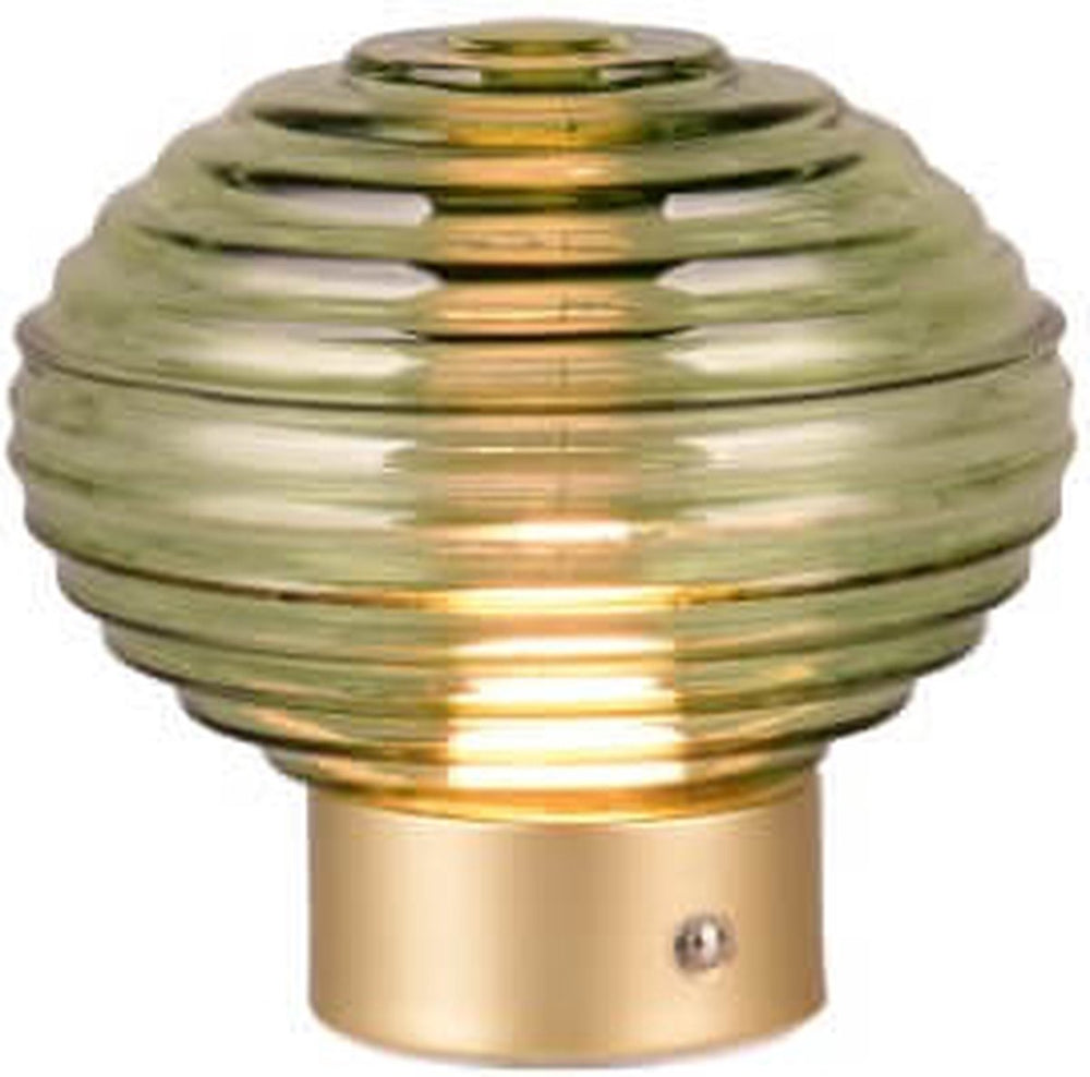 Rl live your light reality earl - tafellamp - messing mat - incl. 1x smd 2w - touch functie - oplaadbaar - snoerloos - groen glas