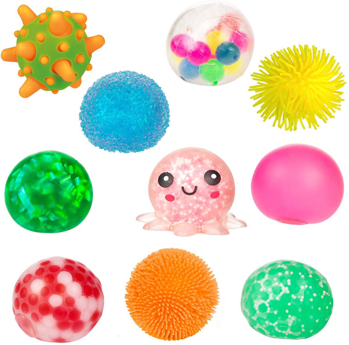 Toi-toys fun piramide cadeaubox met 10 sensorische knijpballen - 5cm - 10 stuks