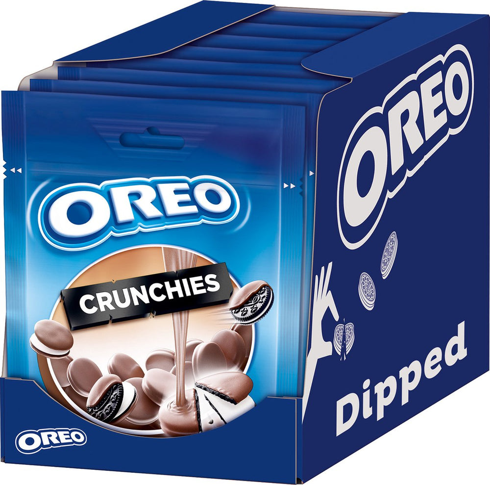 Oreo crunchies koekjes chocolade cacao met vanille crèmevulling met een bedekking met melkchocoladesmaak - doos 8 x 110g - zakken - koeken om uit te delen en snack